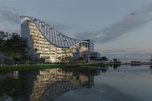 MVRDV上海最新方案：兰桂骐研发总部，湖畔的农业绿洲
