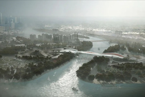 非常建筑+和作结构建筑研究所：秦淮新河入江口步行桥设计方案，一叶扁舟