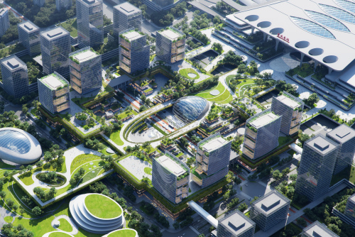 第一名方案：重庆东站站前核心区商业商务项目，十字叠城 / 北京建院+重大设计总院